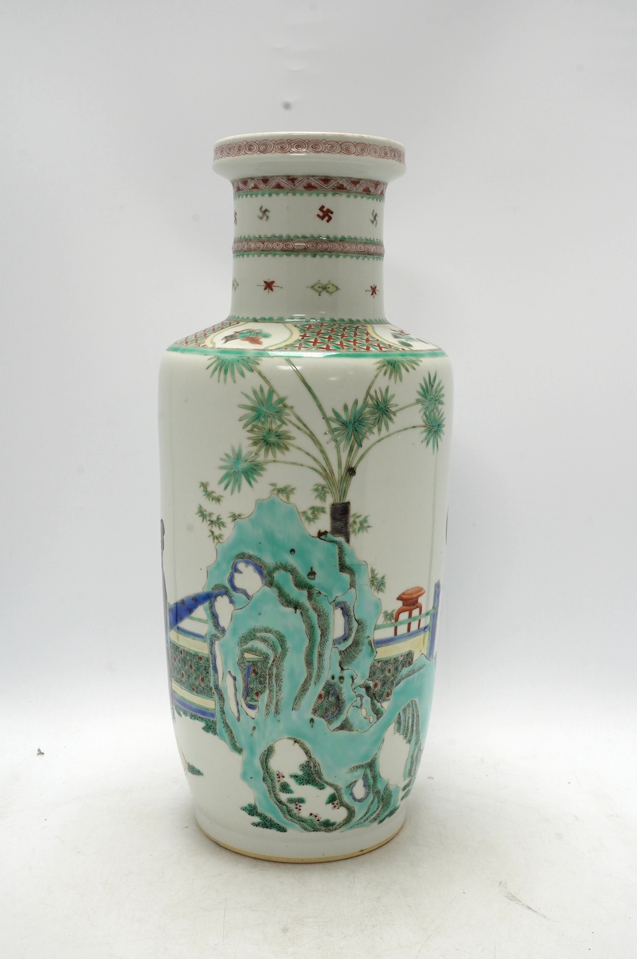 A large Chinese famille verte rouleau vase, 46cm. Condition - good